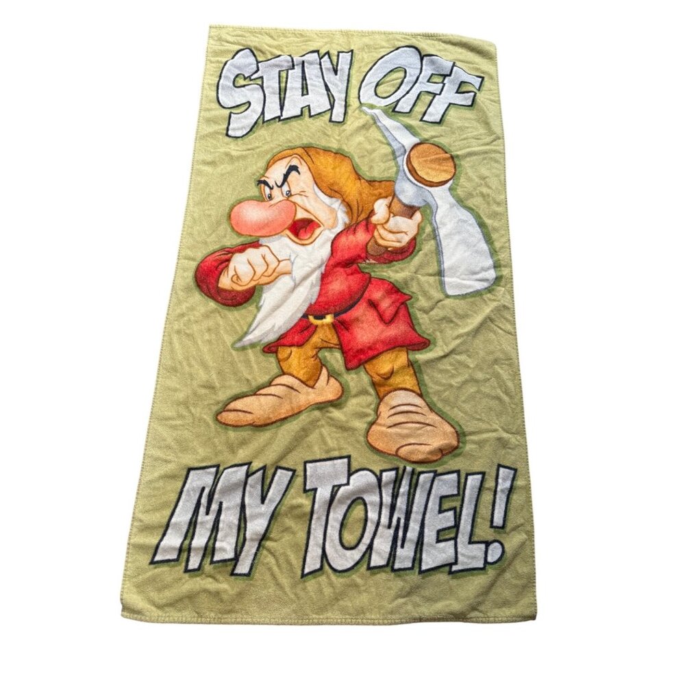 VTG Disney Parks Grumpy "Stay Off My Towel!" Bath Towel Resort Made In Brazil